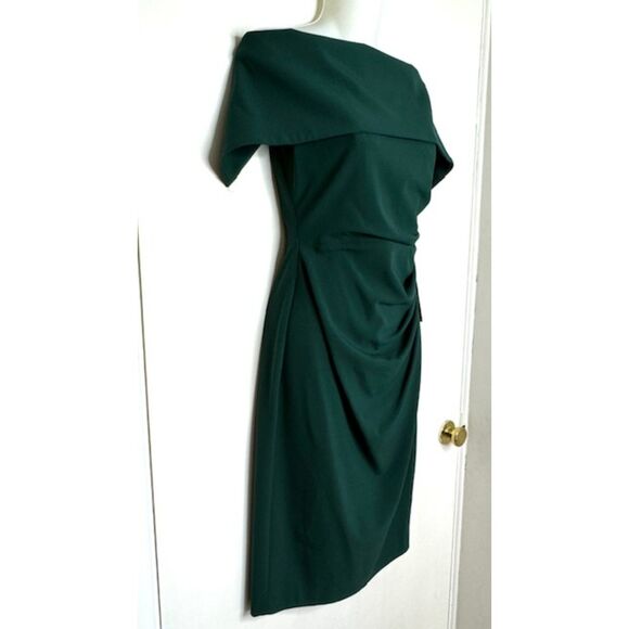 VINCE CAMUTO GREEN OFF THE SHOULDER BODY CON RUCHED DRESS SIZE 6 NWT $148 - Picture 6 of 16
